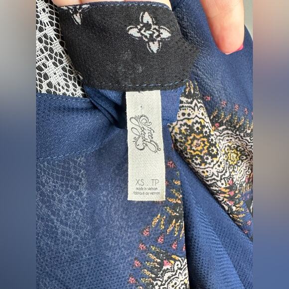 FREE PEOPLE Womens Boho Printed Kimono Tied Sleeve V-Neck Mini Dress Size XS - Picture 5 of 12